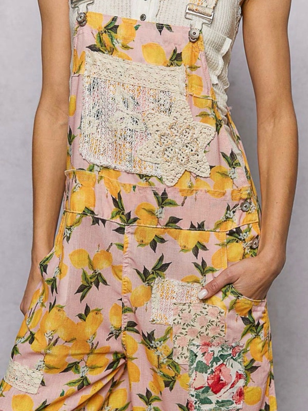 POL Pink & Yellow Lemon Patchwork Jumper - Picture 2 of 10